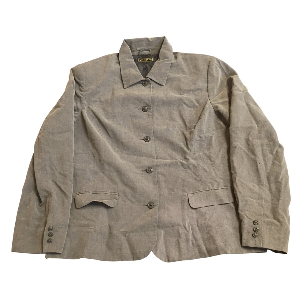 Eddie Bauer Blazer Jacket Womens 12 Gray Green Textured Two Button Professional